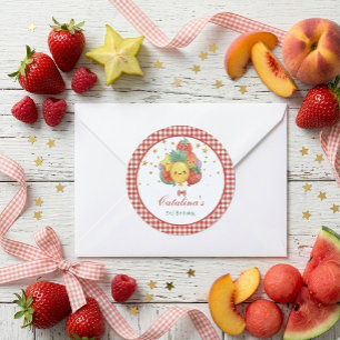 Sticker Rond Joyeux Anniversaire Fruits Sucrés Fête Tropicale