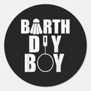 Sticker Rond Joyeux anniversaire garçon Badminton Joueur navett