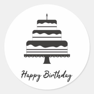 Sticker Rond Joyeux anniversaire Gâteau À Trois Niveaux Noir