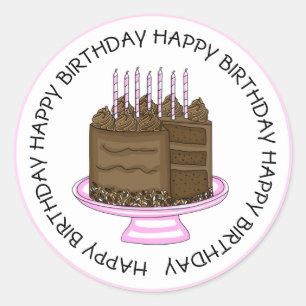 Sticker Rond Joyeux Anniversaire Gâteau au Chocolat