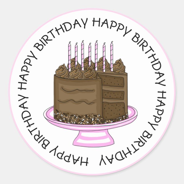 Sticker Rond Joyeux Anniversaire Gâteau au Chocolat (Devant)