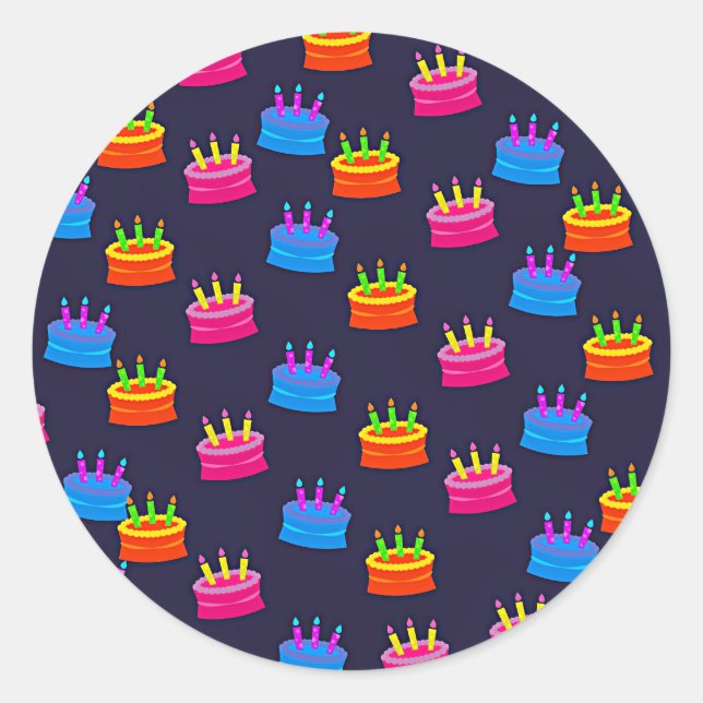 Sticker Rond Joyeux anniversaire, gâteau aux bougies, (Devant)