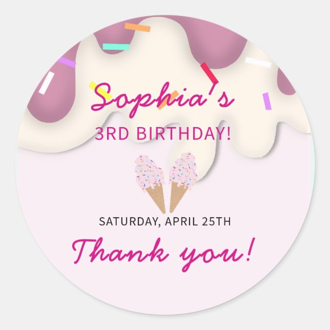 Sticker Rond Joyeux Anniversaire Glace Sucrée (Devant)