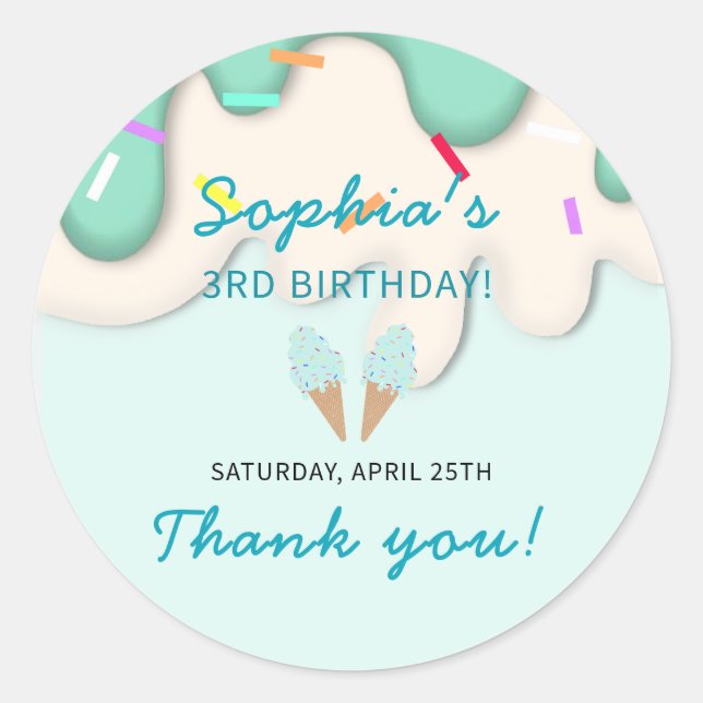 Sticker Rond Joyeux Anniversaire Glace Sucrée (Devant)