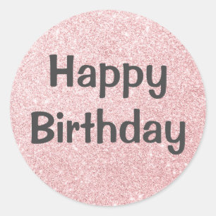 Sticker Rond Joyeux Anniversaire Glamour Rose Poudré Paillettes