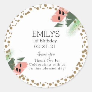 Sticker Rond Joyeux Anniversaire Glitter et Traits de Peinture