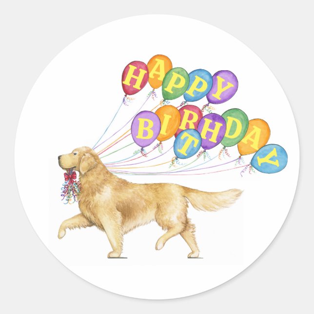 Sticker Rond Joyeux Anniversaire Golden Retriever (Devant)