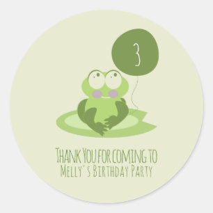 Sticker Rond Joyeux Anniversaire Grenouille Mignonne Ballon Ver
