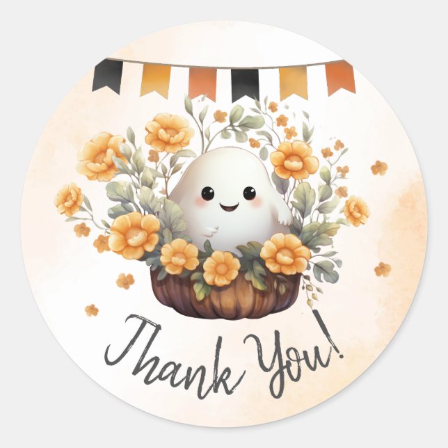 Sticker Rond Joyeux Anniversaire Halloween de Fantôme Mignon (Devant)