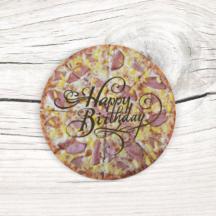 Sticker Rond Joyeux anniversaire Hawaiian Pizza