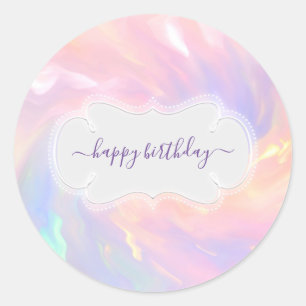 Sticker Rond Joyeux Anniversaire Holographique Rose Bleu Quince