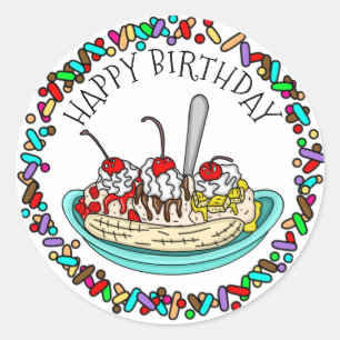 Sticker Rond Joyeux anniversaire   Ice Cream Party