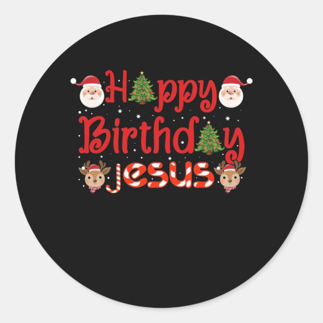 Sticker Rond Joyeux anniversaire Jésus Christian Ugly Christmas (Devant)