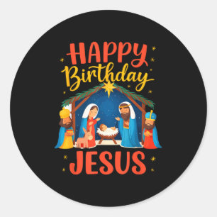 Sticker Rond Joyeux Anniversaire Jésus Noël Chrétien Nativité