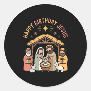 Sticker Rond Joyeux Anniversaire Jésus Noël Tenue Chrétienne Po