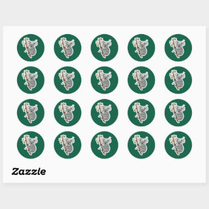 Sticker Rond Joyeux anniversaire Koala sur la branche Eucalyptu