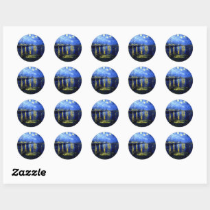 Sticker Rond Joyeux Anniversaire ! La Nuit étoilée de Van Gogh,
