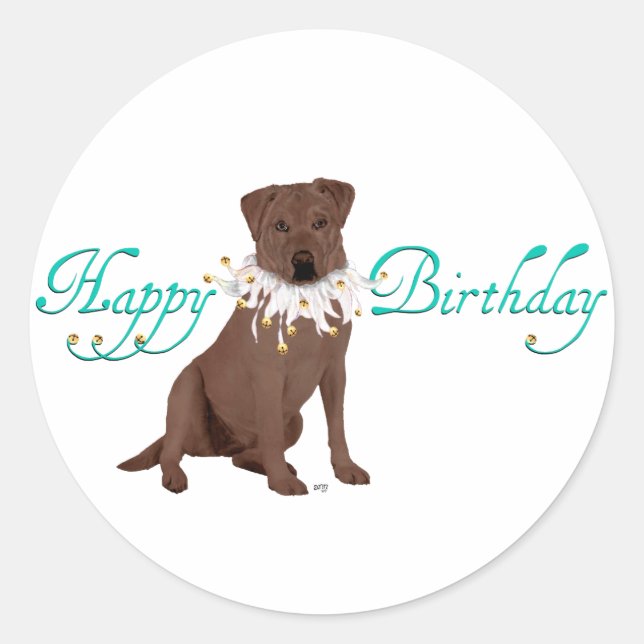 Sticker Rond Joyeux Anniversaire Labrador Retriever (Devant)