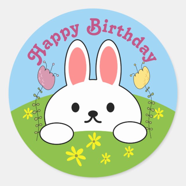 Sticker Rond Joyeux Anniversaire Lapin de Pâques (Devant)