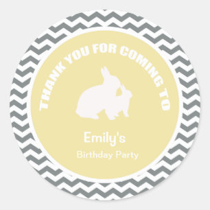 Sticker Rond Joyeux anniversaire lapin merci jaune