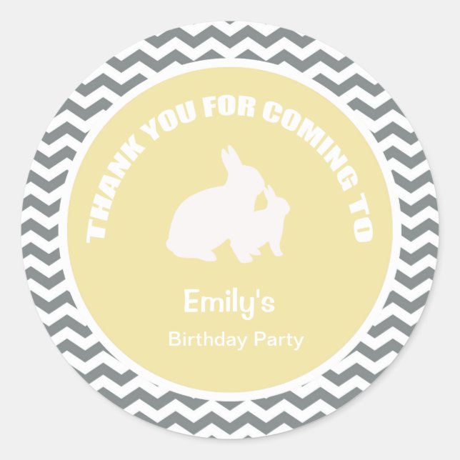 Sticker Rond Joyeux anniversaire lapin merci jaune (Devant)