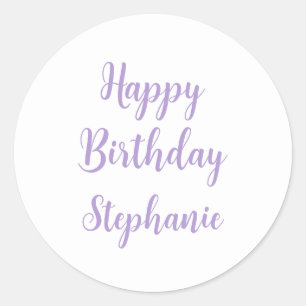 Sticker Rond Joyeux Anniversaire Lavande Purple Nom Personnalis