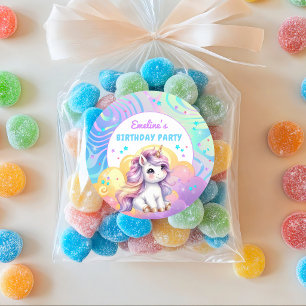 Sticker Rond Joyeux Anniversaire Licorne Arc-en-Ciel Magique et