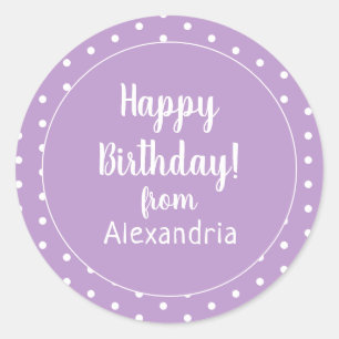 Sticker Rond Joyeux Anniversaire Lilac Purple Polka Point