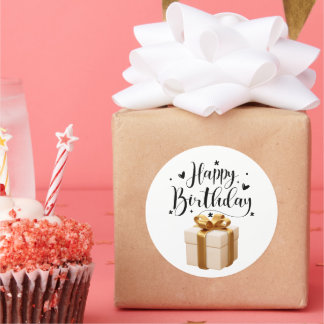 Sticker Rond Joyeux Anniversaire Luxe Crème Et Or Élégant