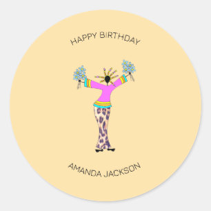 Sticker Rond Joyeux Anniversaire, Magnifique Dame