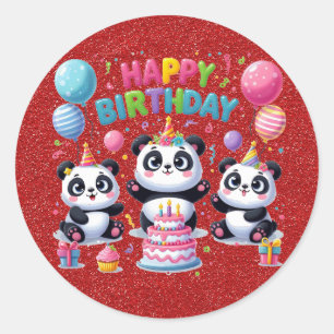 Sticker Rond Joyeux Anniversaire, Mes Trois Pandas,