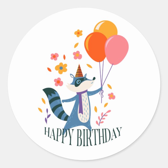 Sticker Rond Joyeux anniversaire mignon Fox illustration (Devant)