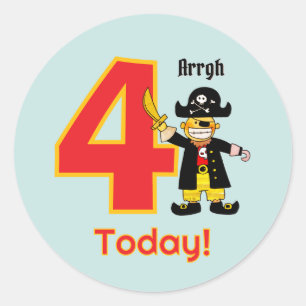Sticker Rond Joyeux Anniversaire Mignon Garçon Pirate 4 Ans