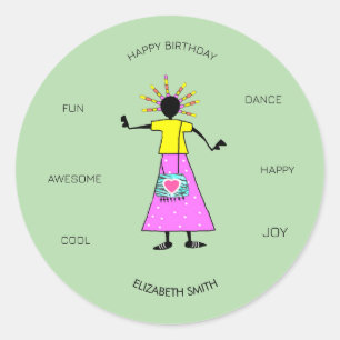 Sticker Rond Joyeux anniversaire, mignonne et fantastique fête