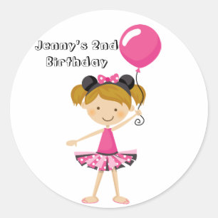 Sticker Rond Joyeux anniversaire Minnie Party fille avec ballon