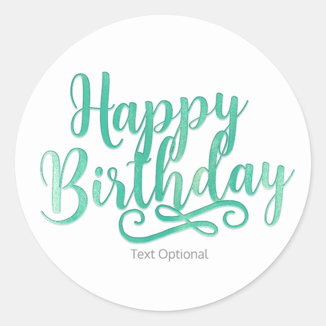 Sticker Rond Joyeux anniversaire Minty Green & White Custom Fun (Devant)