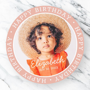 Sticker Rond Joyeux Anniversaire Moderne Élégant Photo Personna