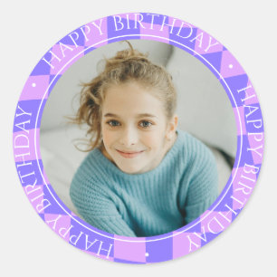 Sticker Rond Joyeux Anniversaire Moderne Retro Colorée Photo vi
