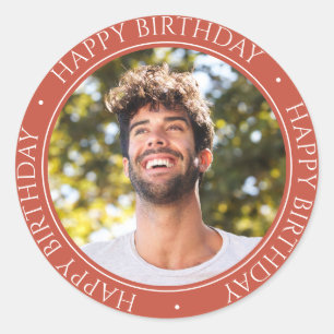 Sticker Rond Joyeux Anniversaire Moderne Simple Élégant Photo B