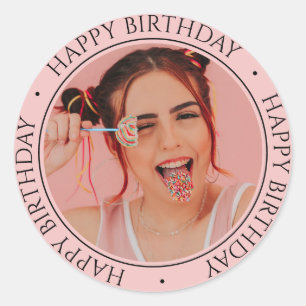 Sticker Rond Joyeux Anniversaire Moderne Simple Élégant Photo p