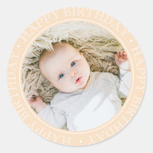 Sticker Rond Joyeux Anniversaire Moderne Simple Élégant Photo p