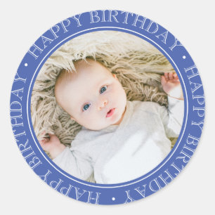 Sticker Rond Joyeux Anniversaire Moderne Simple Élégant Photo P