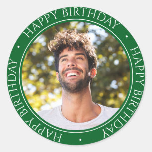 Sticker Rond Joyeux Anniversaire Moderne Simple Élégant Photo V