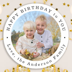Sticker Rond Joyeux Anniversaire Moderne Simple Mignon Photo Pe