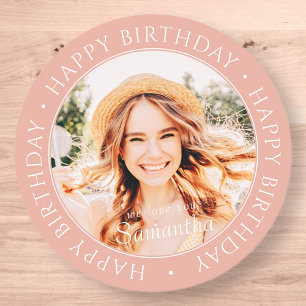 Sticker Rond Joyeux anniversaire moderne simple photo personnal