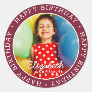 Sticker Rond Joyeux Anniversaire Moderne Simple Preppy Fun Phot