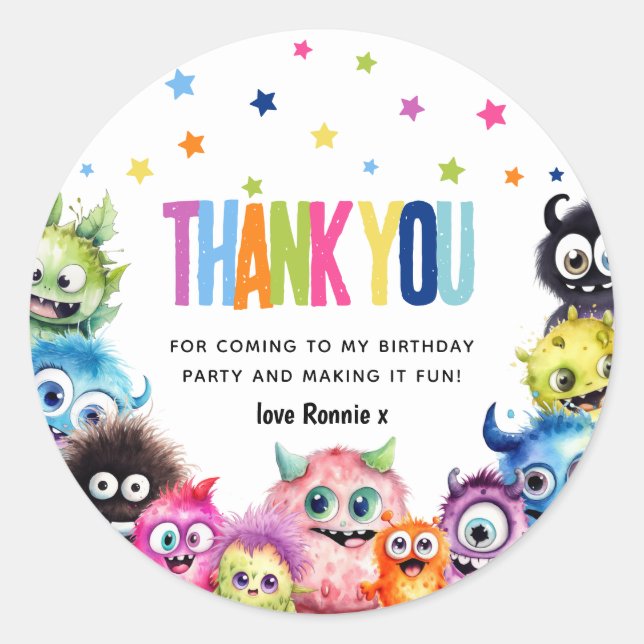 Sticker Rond Joyeux Anniversaire Monstre Merci (Devant)