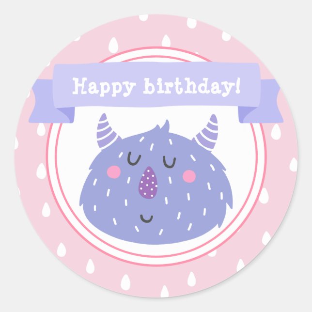 Sticker Rond Joyeux anniversaire ! Monstre mou pourpre (Devant)