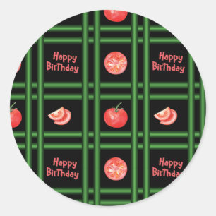 Sticker Rond Joyeux anniversaire - Motif de tomates fraîches