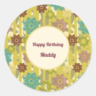 Sticker Rond Joyeux Anniversaire Motif Floral Urbain Art Abstra